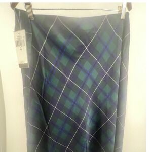 Lauren Ralph Lauren Blue Green Plaid Maxi Skirt Holiday 24 Size 16 NWT